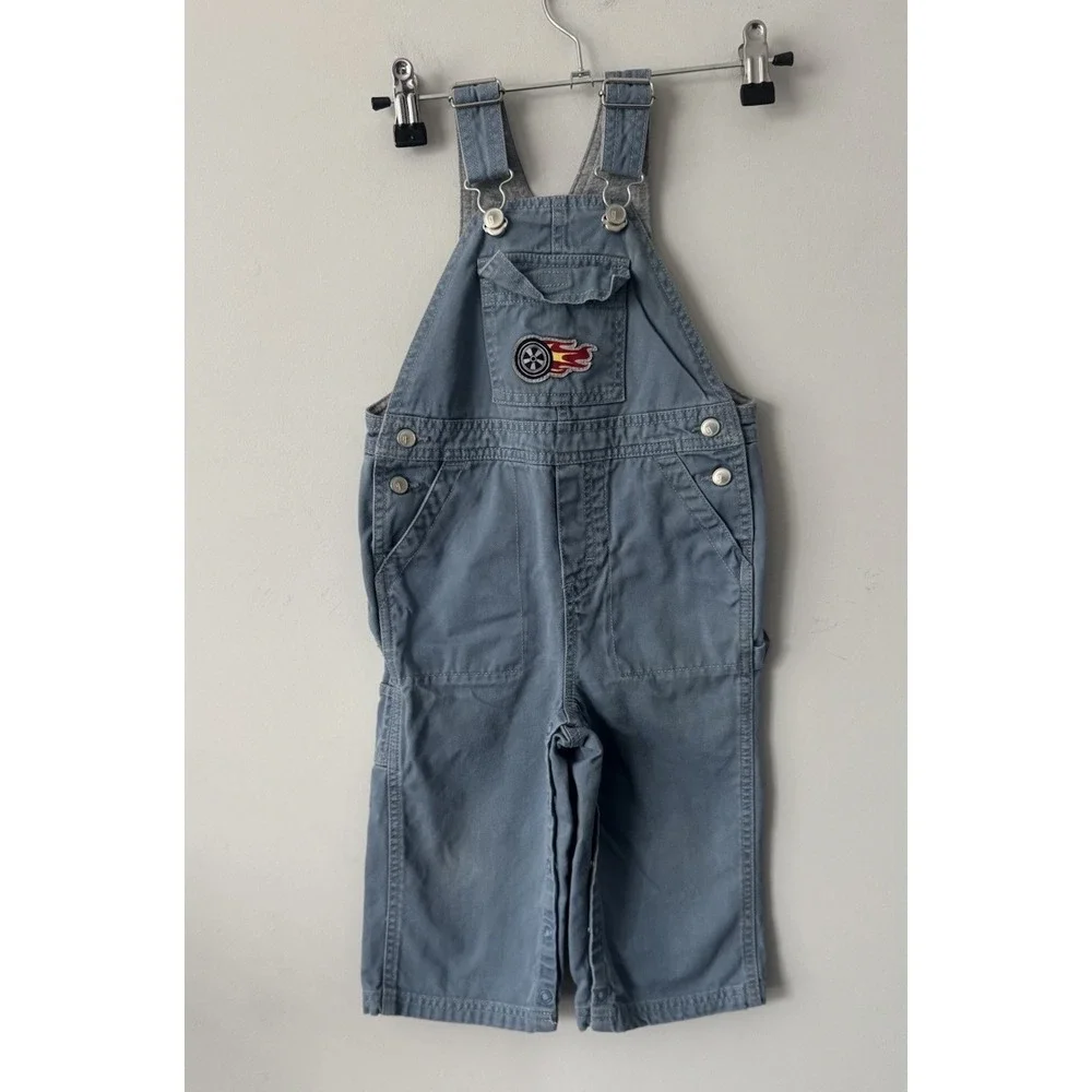 VTG Y2K 2003 Gymboree Overalls 100% Cotton Grey Blue Race Car Size 18-24‎ Months